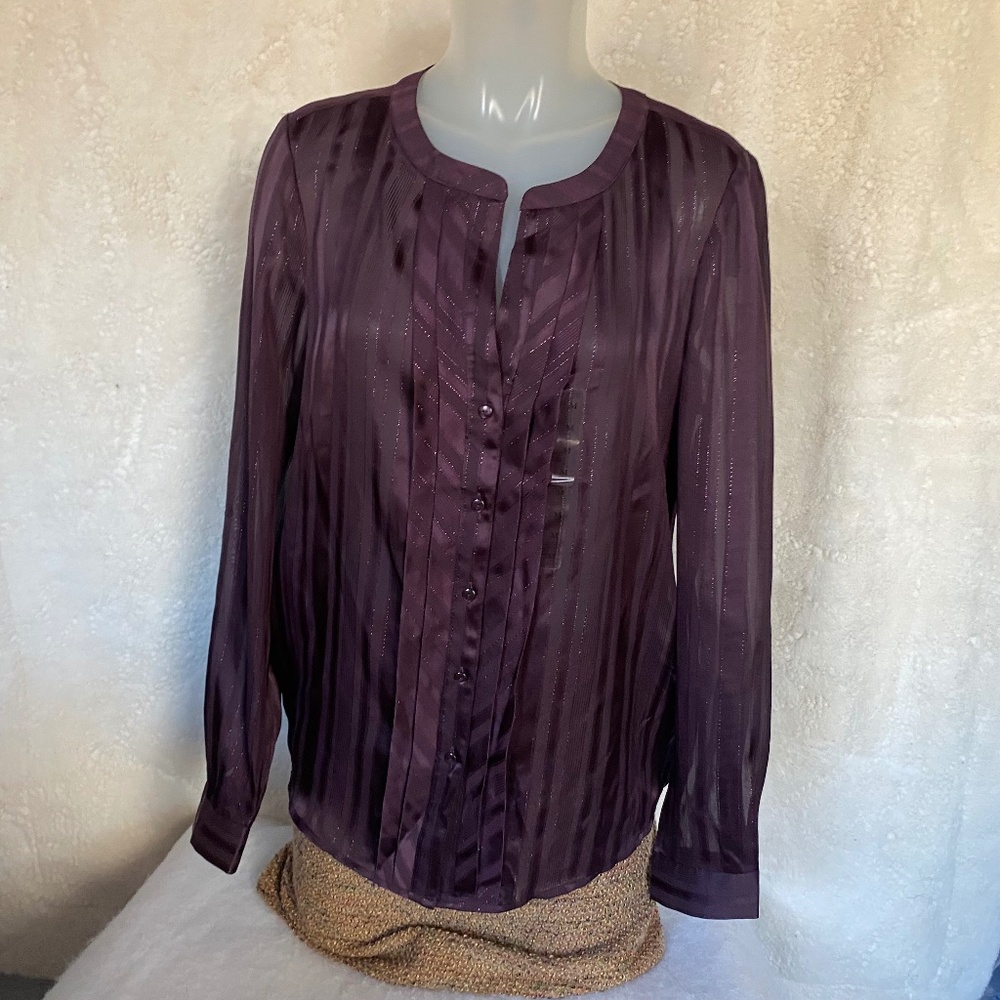 LOFT Long Sleeve Semitransparent Purple Blouse - Size M (NWT)